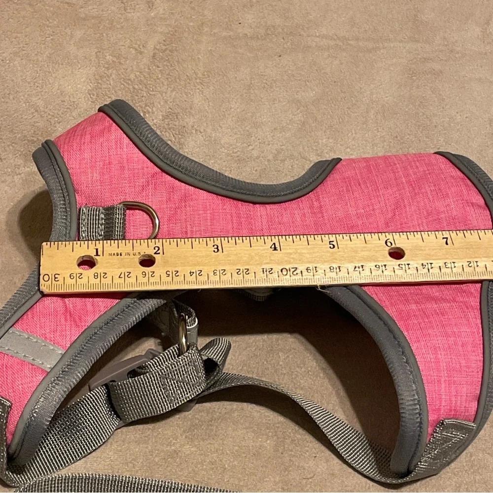 Pink and Gray Dog Harness with Leash - NEW